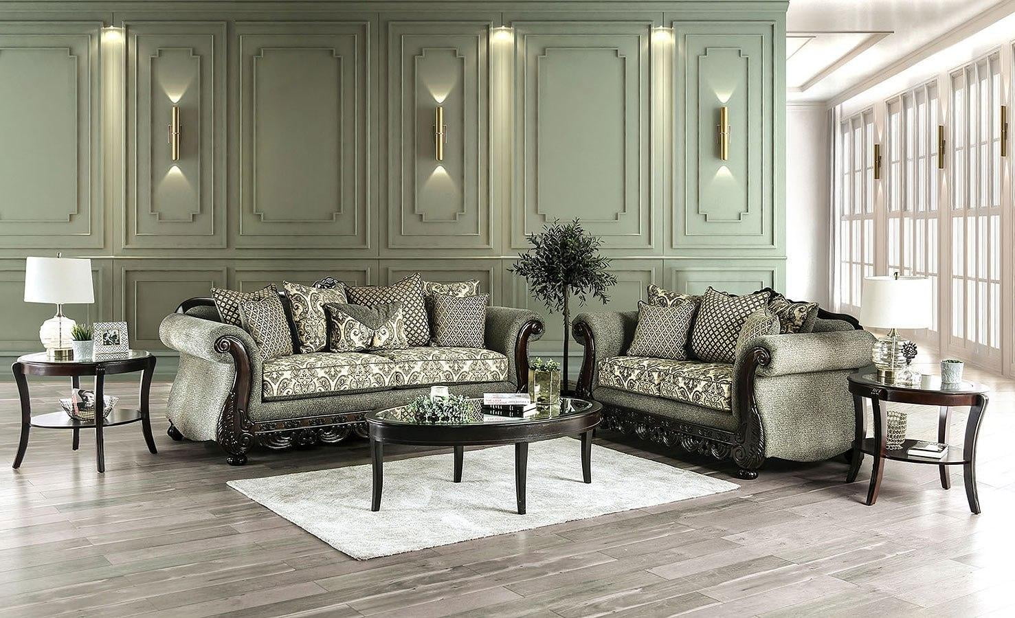 Gray & Espresso Chenille Sofa and Loveseat L3002