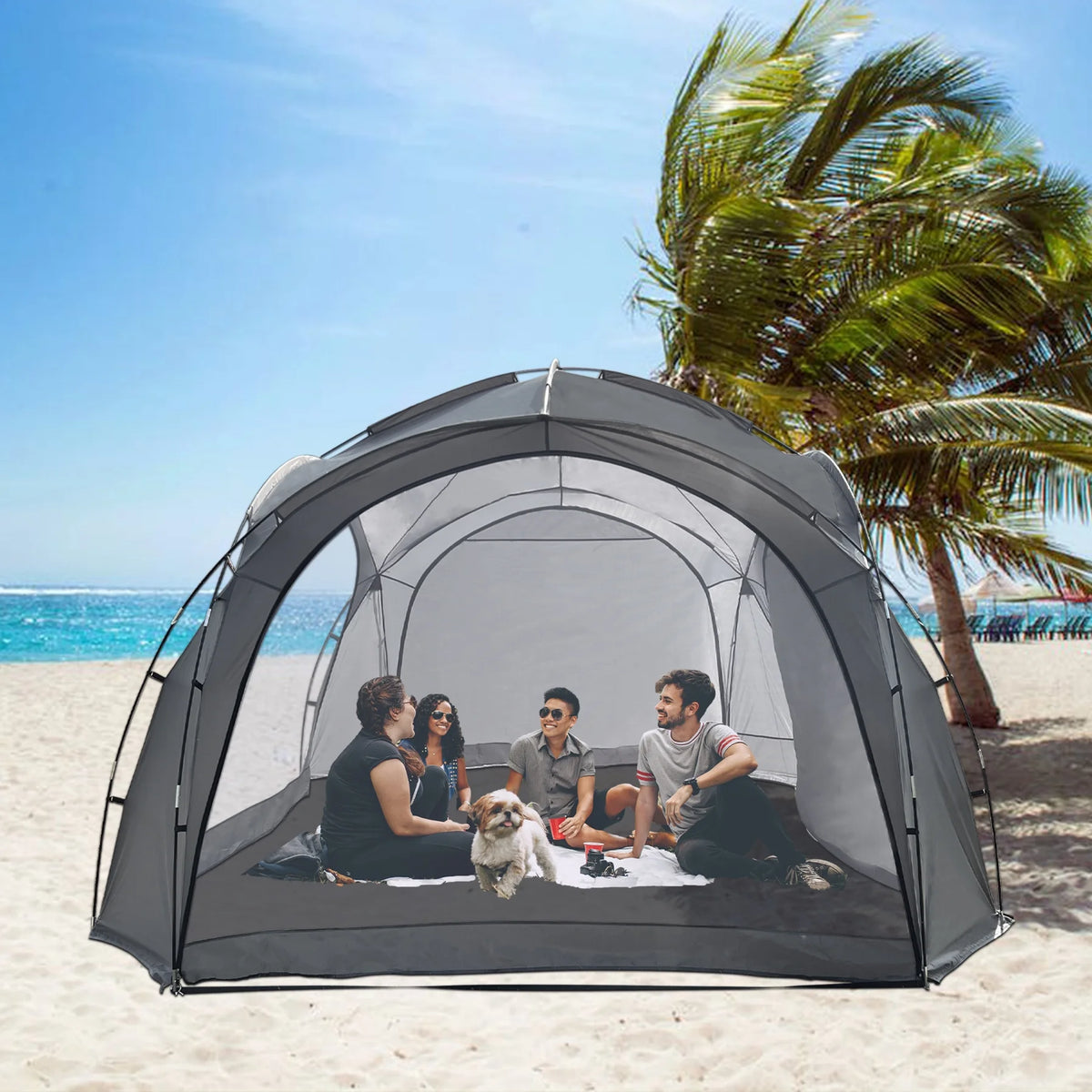 12 X 12ft Pop Up UPF 50+ Beach Tent with Side Wall, Gray R81473