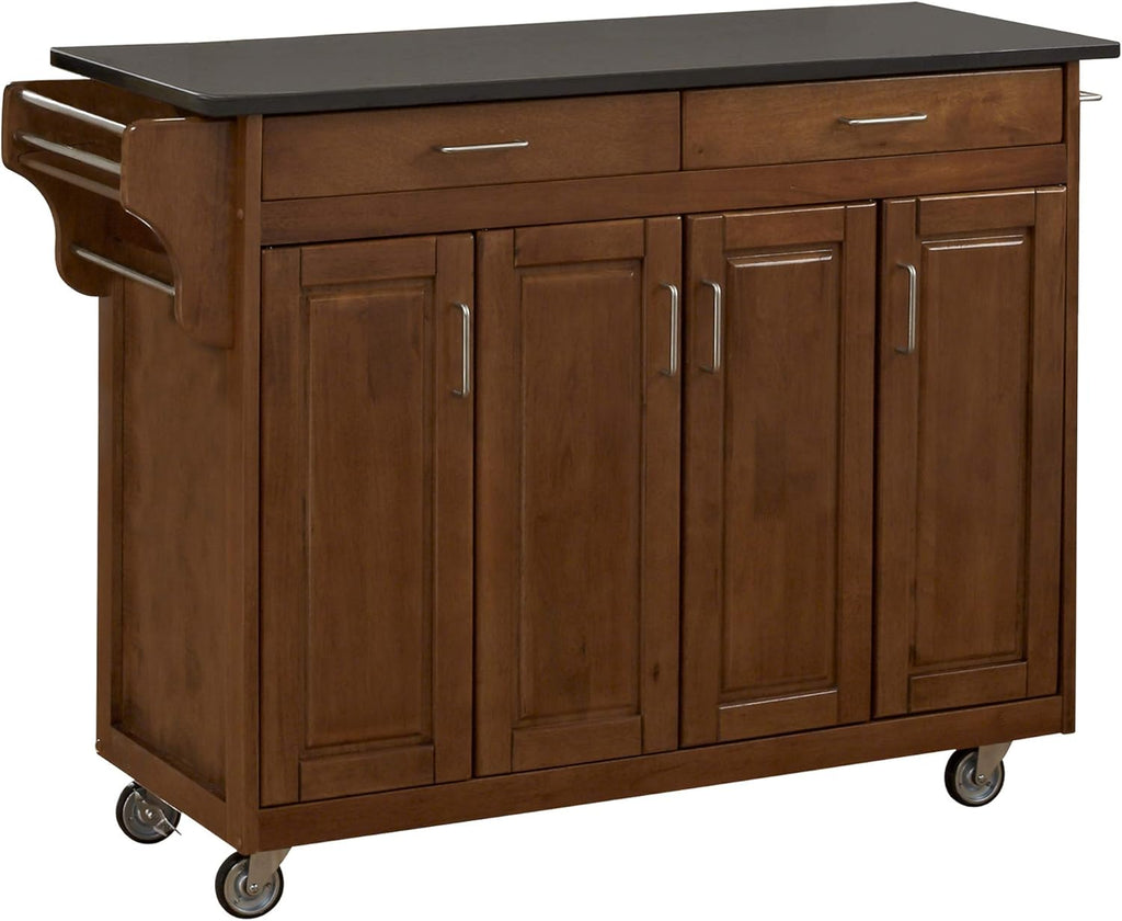 White Four Door Kitchen Cart with Black Granite Top X97268