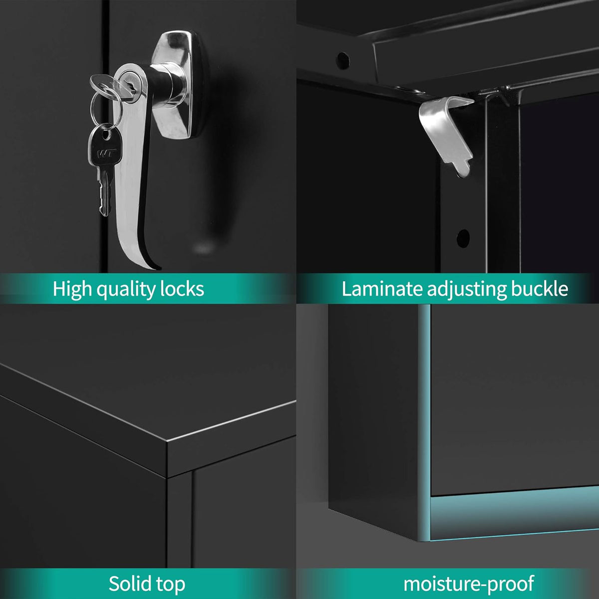 Black Steel Storage Cabinet with 2 Doors and 4 Adjustable Shelves M2173