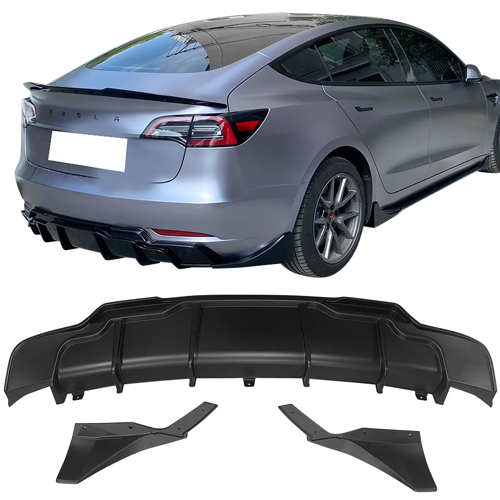 Matte Black 3PC Rear Bumper Lip Diffuser Aprons Q384