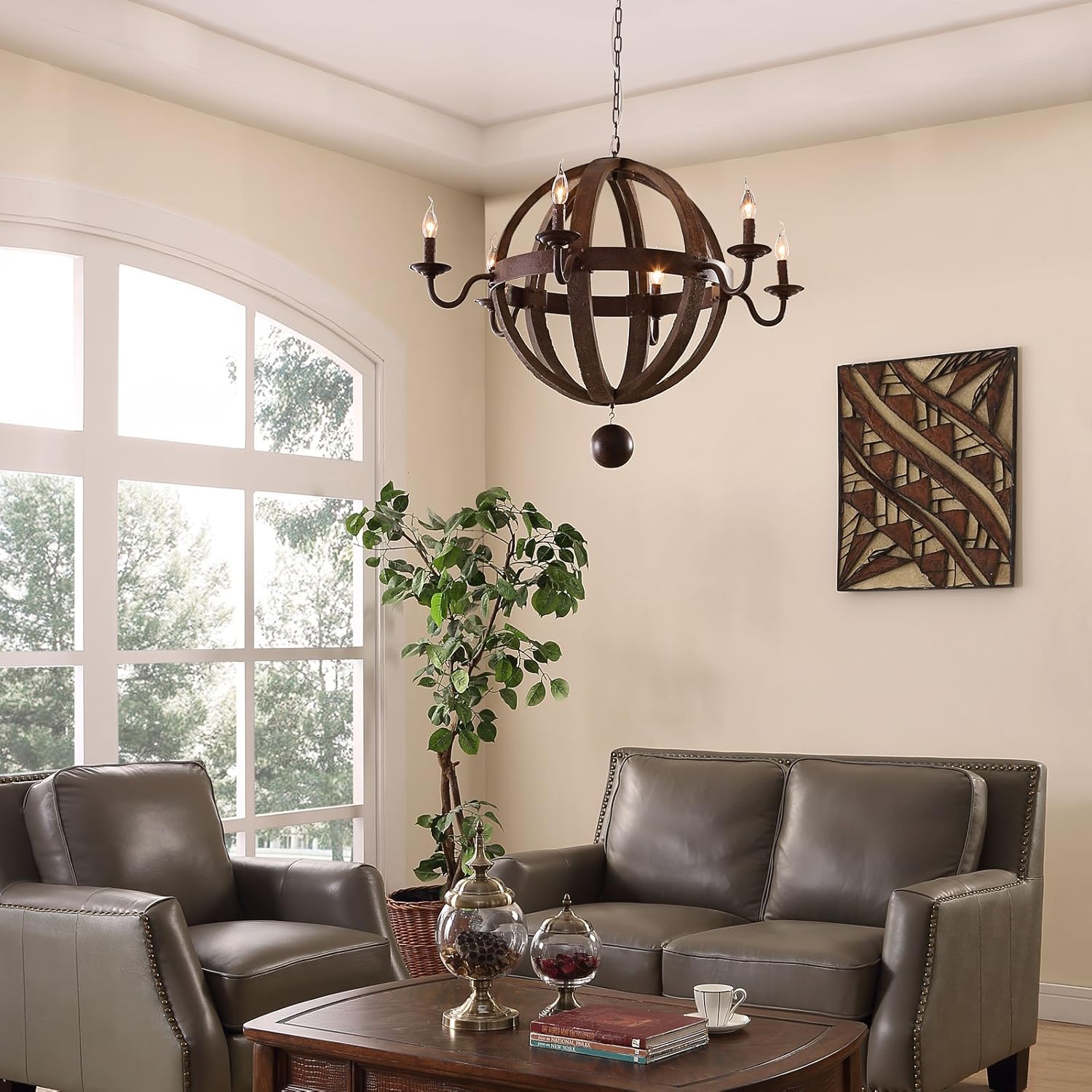 Antique Brass Wood Chandelier B33109