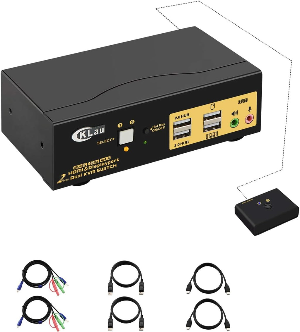 2 Port Dual Monitor Displayport KVM Switch with Audio, USB 2.0 Hub and Cables K820