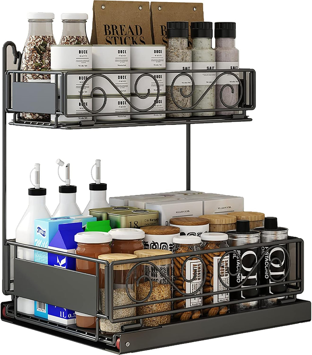 Black 2-Tier Under Sink Organizer with Sliding Drawer M61626