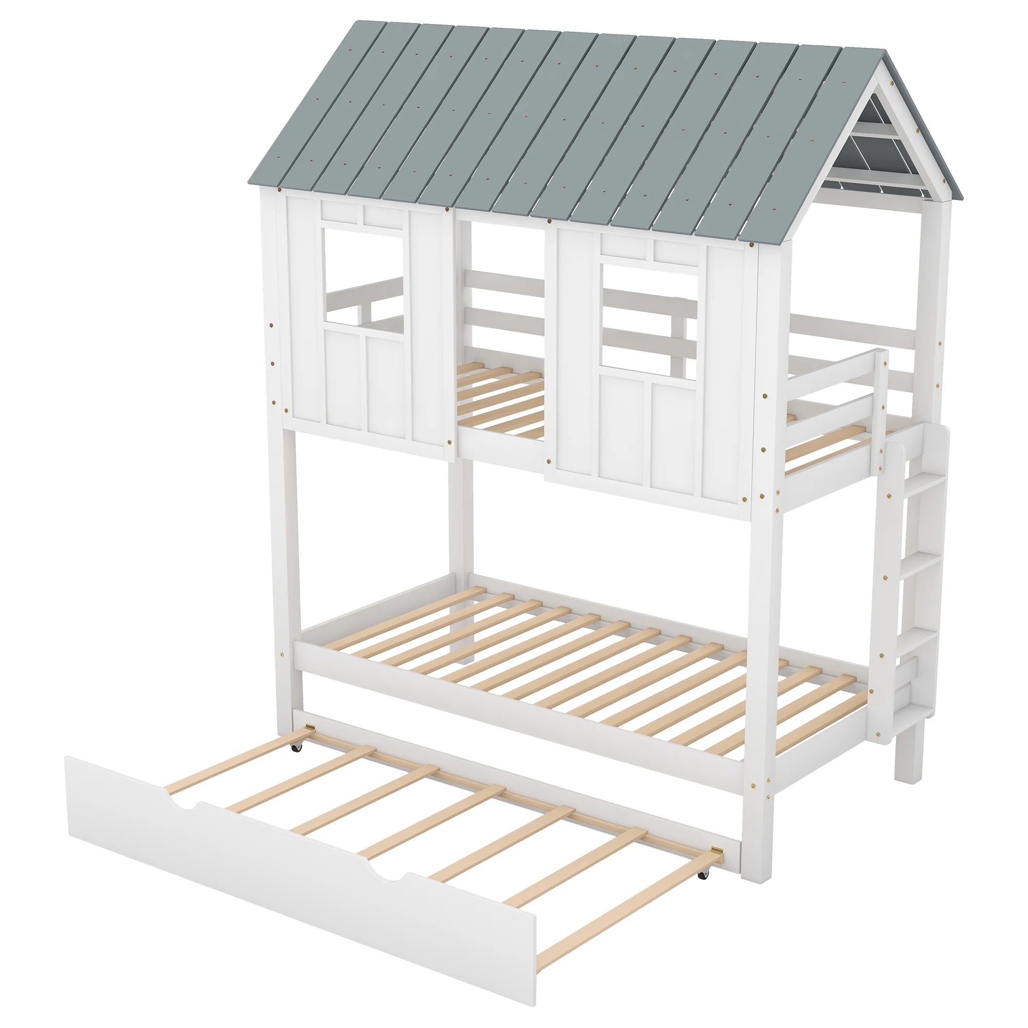 Twin Size House Bunk Bed with Trundle P997
