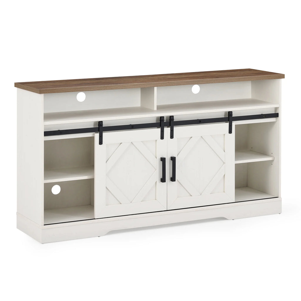 White Farmhouse Wood TV Stand with Storage T881738