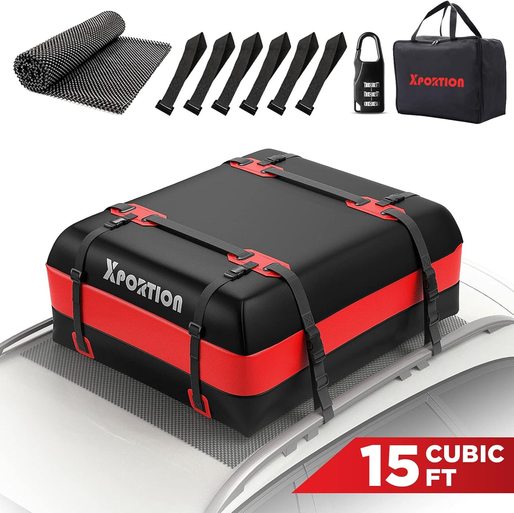 Waterproof Rooftop Cargo Carrier Bag, 15 Cubic Feet, with Non-Slip Mats and Straps H9274