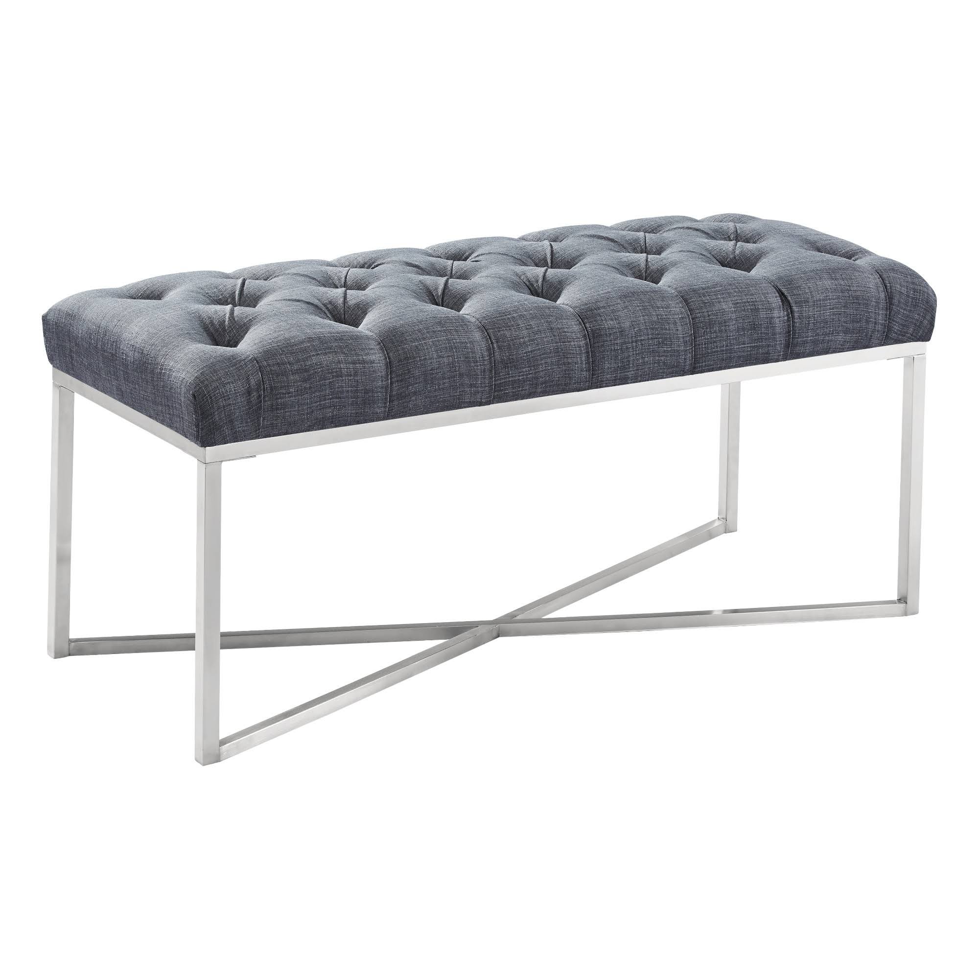 Slate Grey Linen Bench with Brushed Stainless Steel J812