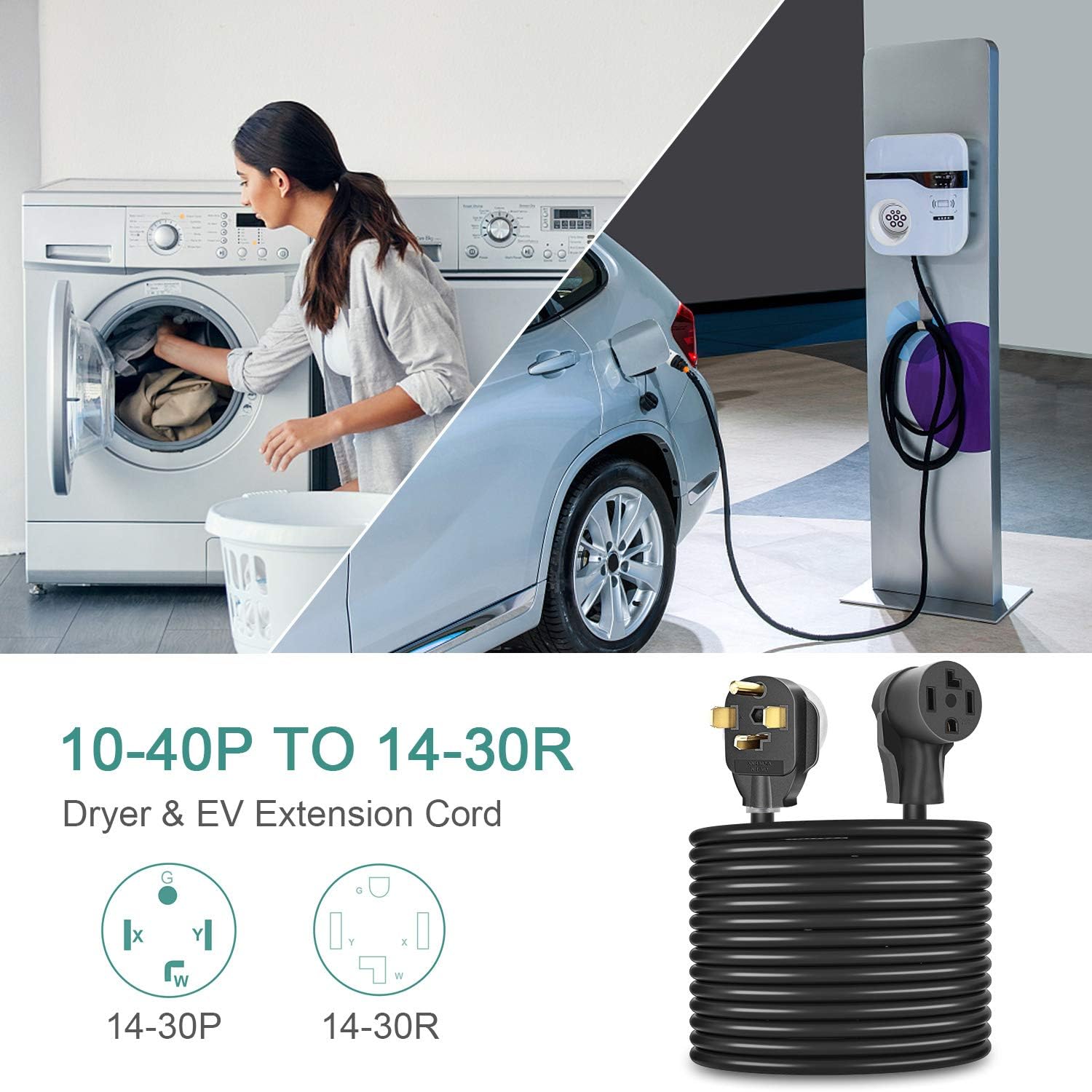 Dryer Extension Cord 4 Prong, 30 Amp, NEMA 14-30P to 14-30R, 125V/250V, 25 Feet G7066