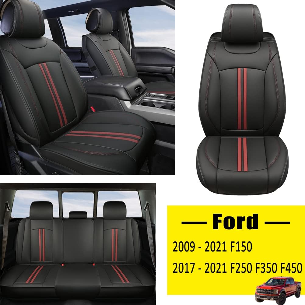 Rear Bench Car Seat Covers Faux Leather Seat Protectors (Black+Beige) B878