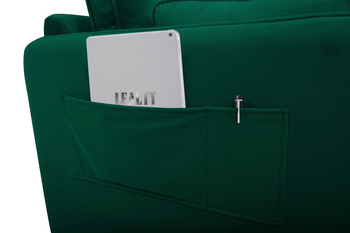 Green Velvet L-Shaped Reversible Sectional Sofa R7520