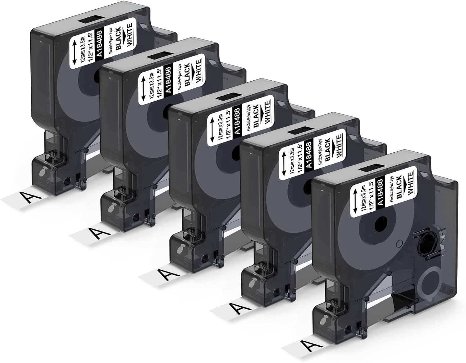 Industrial Label Tape Replacement for DYMO Rhino Label Maker, Black on White, 1/2'' x 11.5', 10-Pack L2934