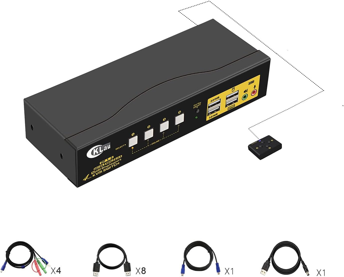 2 Port Dual Monitor Displayport KVM Switch with Audio, USB 2.0 Hub and Cables K820