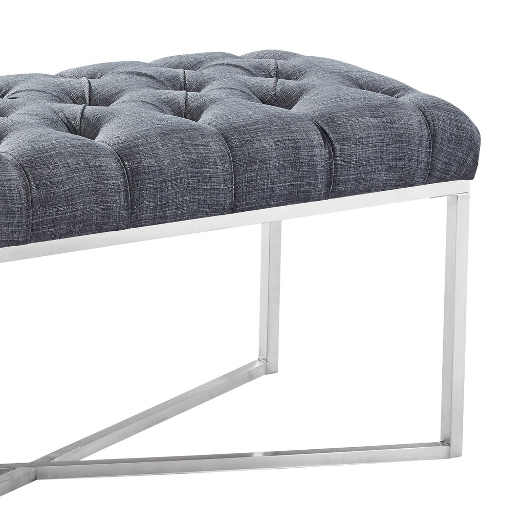 Slate Grey Linen Bench with Brushed Stainless Steel J812