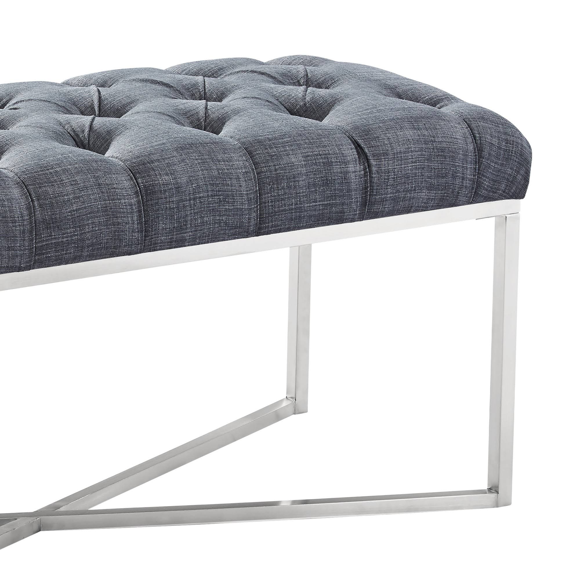 Slate Grey Linen Bench with Brushed Stainless Steel J812
