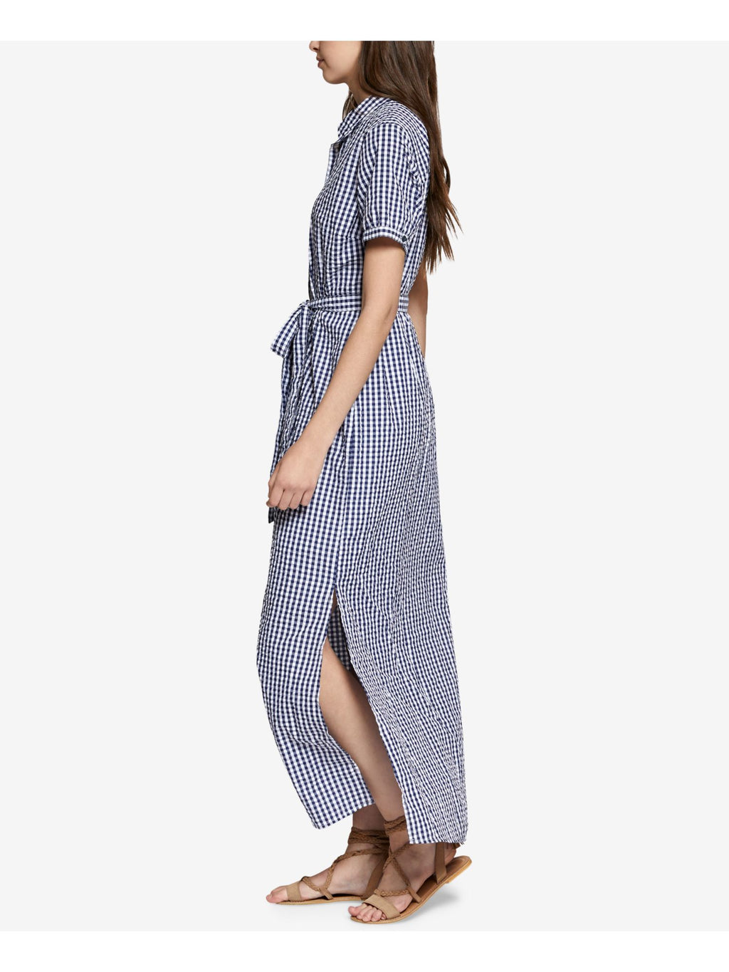Blue Gingham Shirt Dress N549