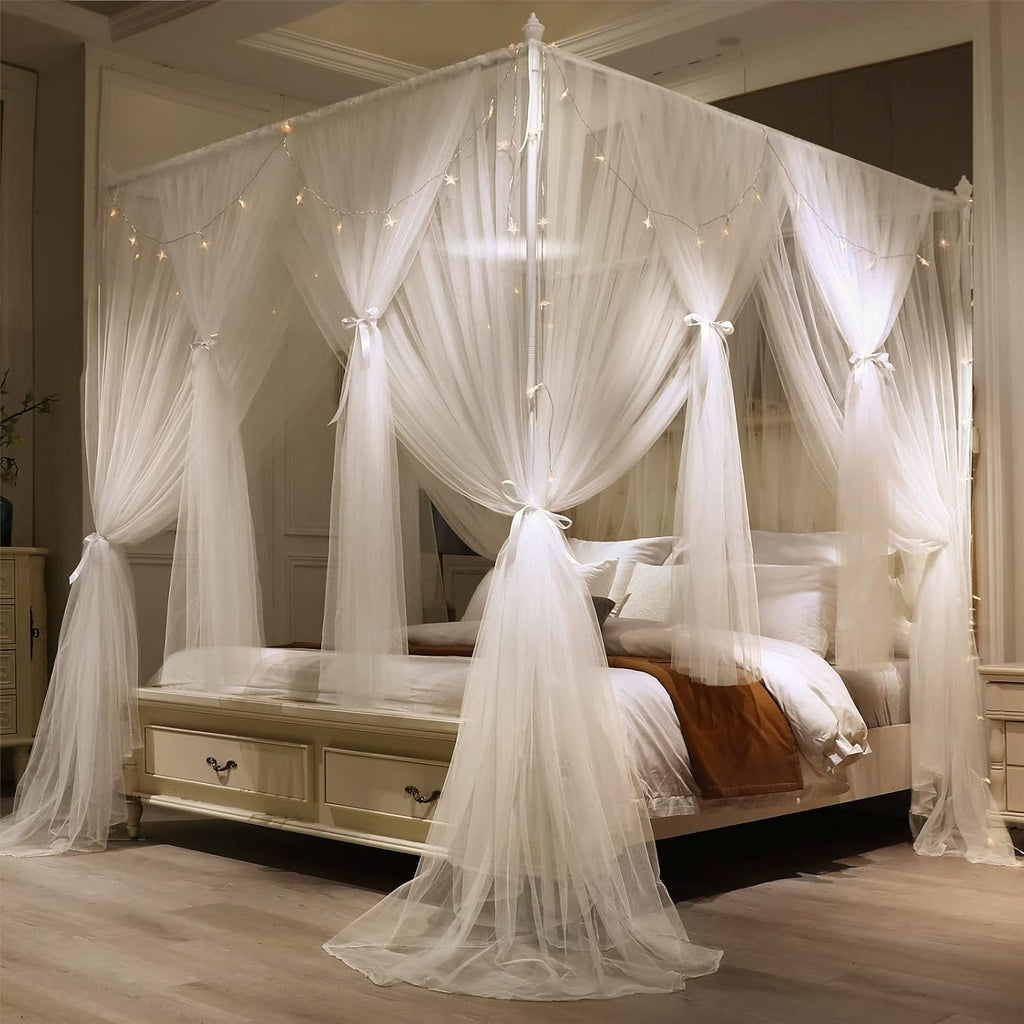 Double White Queen Size 4 Post Bed Canopy Mosquito Net K32742