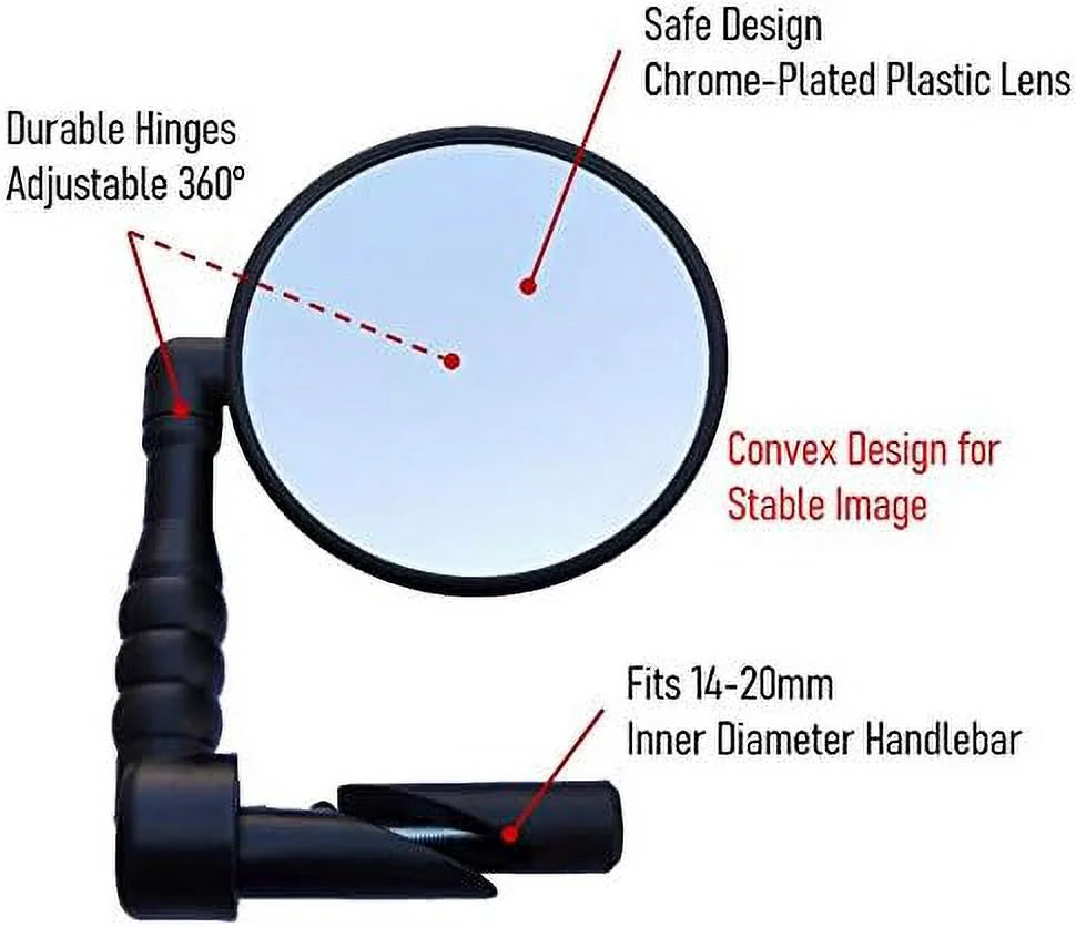 Bike Mirror Rearview, Handlebar Mount Rear View Mirror Wide Angle, Convex Glass, Adjustable Rotation 360° B2980
