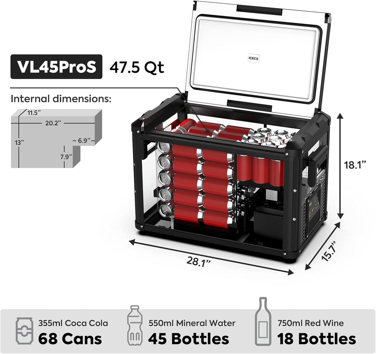 Portable Refrigerator, 45L Steel Compact Refrigerator, 47 Quarts U55415