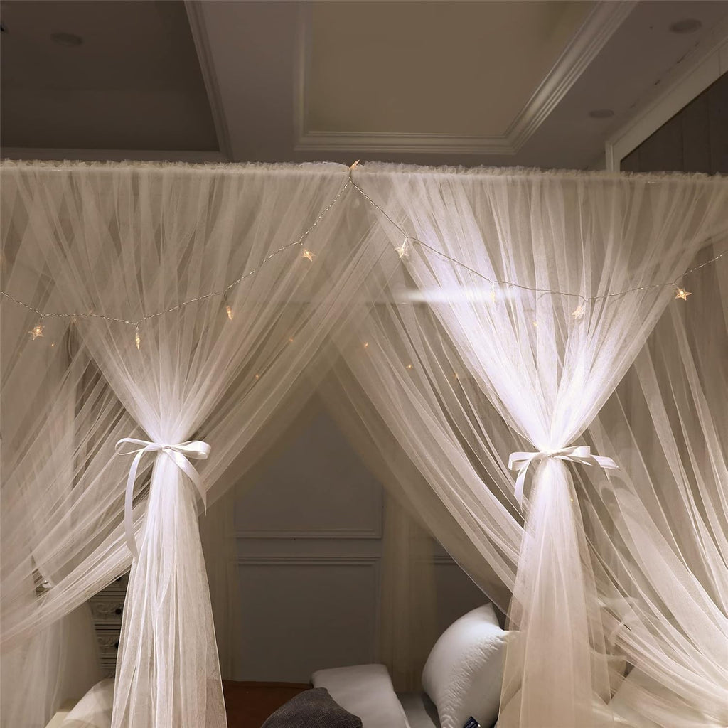 Double White Queen Size 4 Post Bed Canopy Mosquito Net K32742