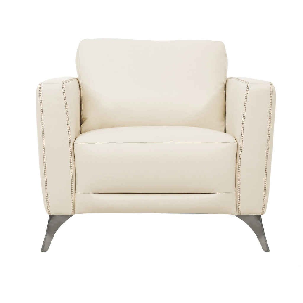 Offwhite Leatherette Chair with Track Armrests and Angled Metal Legs R7002