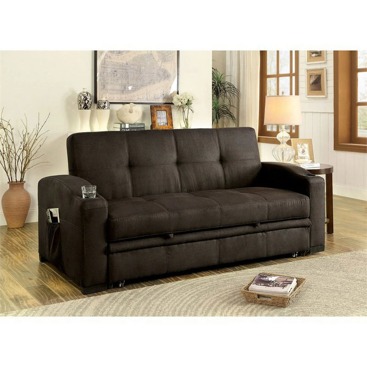 Brown Fabric Convertible Sofa I9816