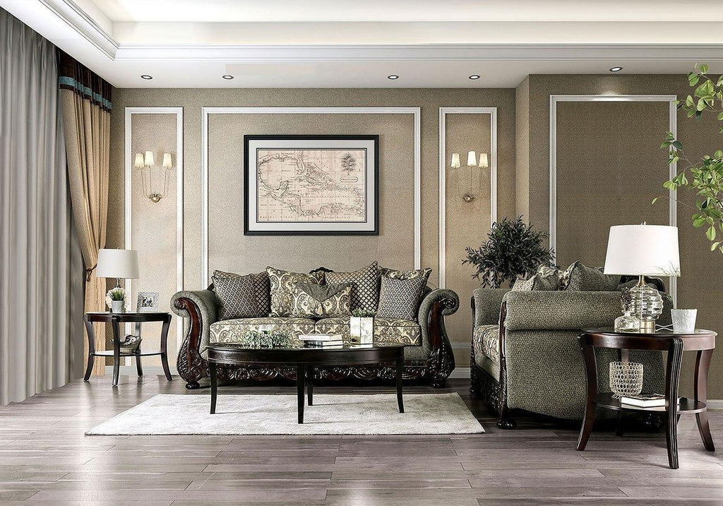 Gray & Espresso Chenille Sofa and Loveseat L3002