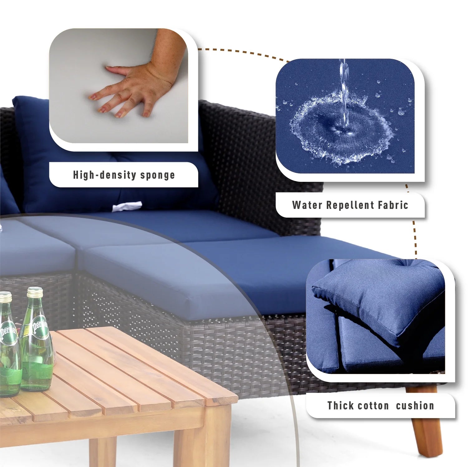 Navy Blue Rattan Patio Sofa Set V96694