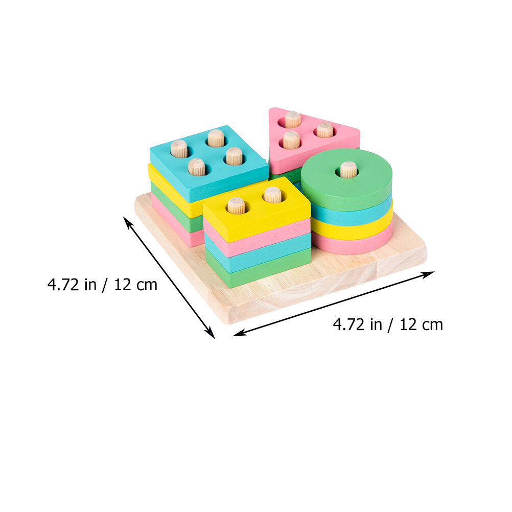 1 Set Kids Wooden Stacking Toys Geometric Building Blocks W64654