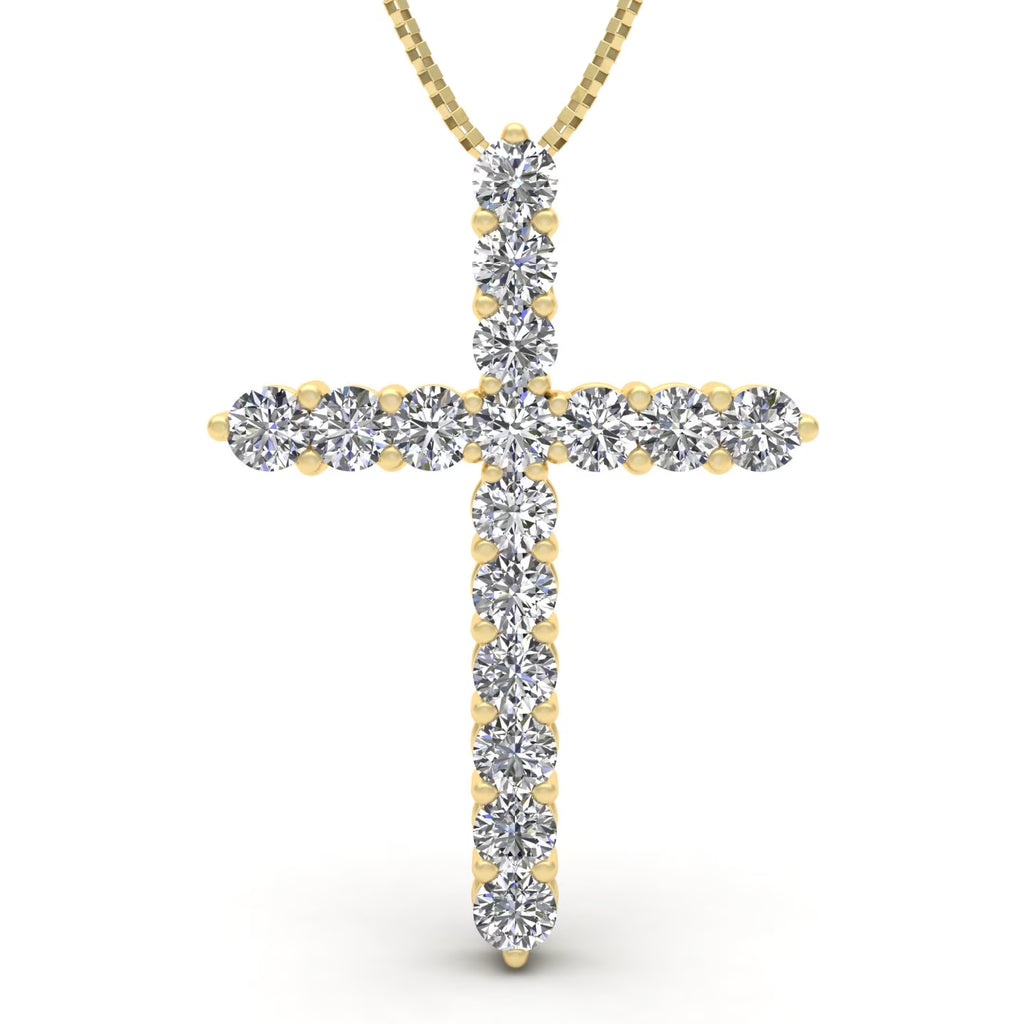 14k Yellow Gold Diamond Cross Pendant Necklace Q260