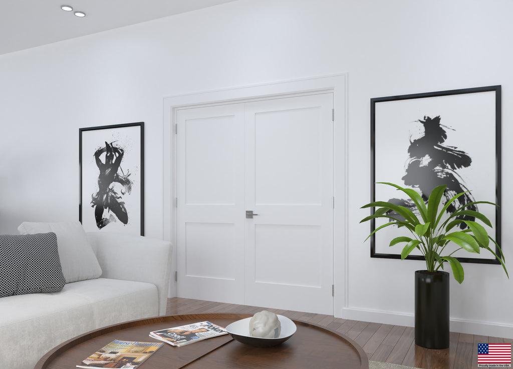 White Primed Solid Core Double Prehung French Door with Black Hinges P215