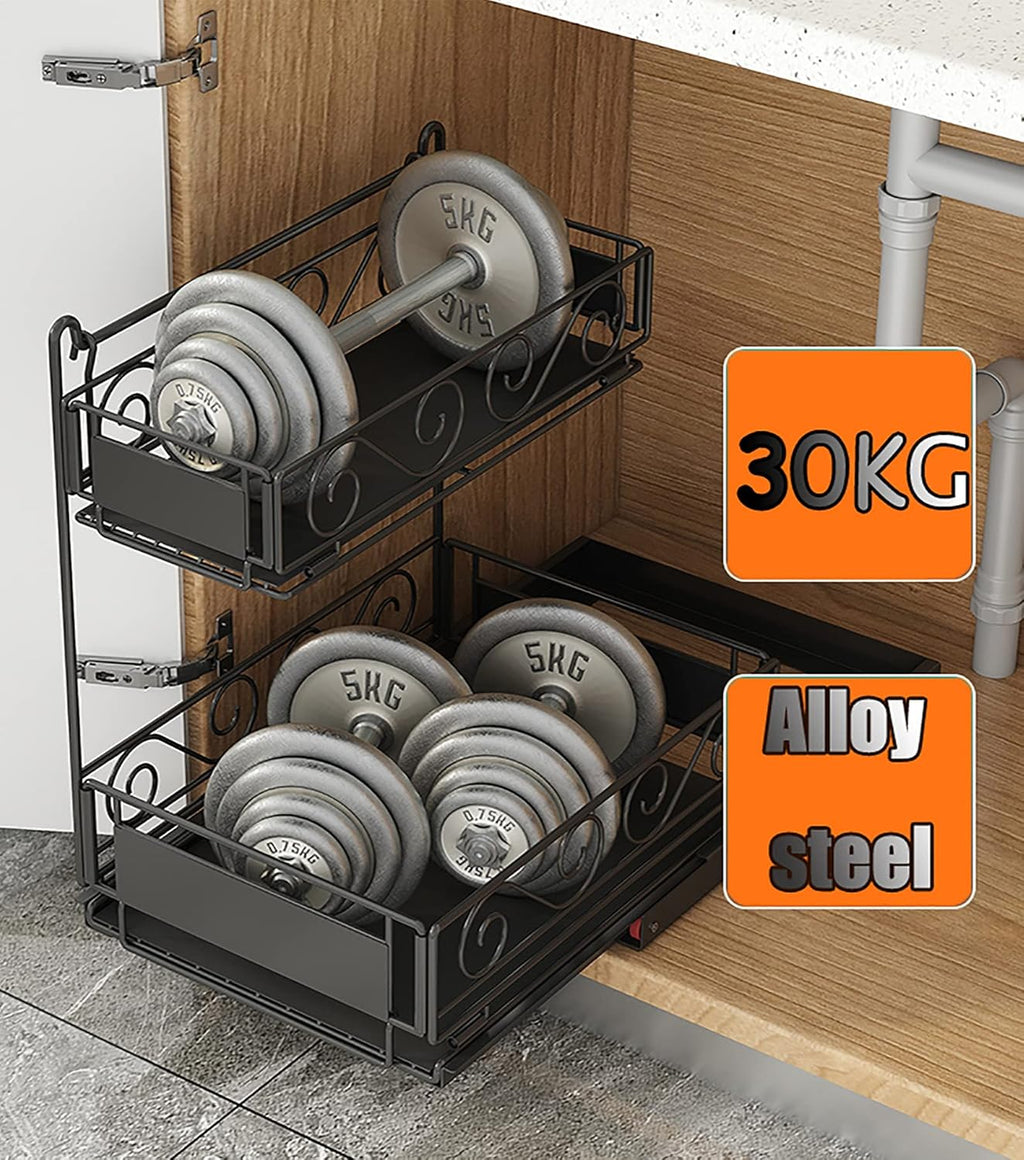 Black 2-Tier Under Sink Organizer with Sliding Drawer M61626