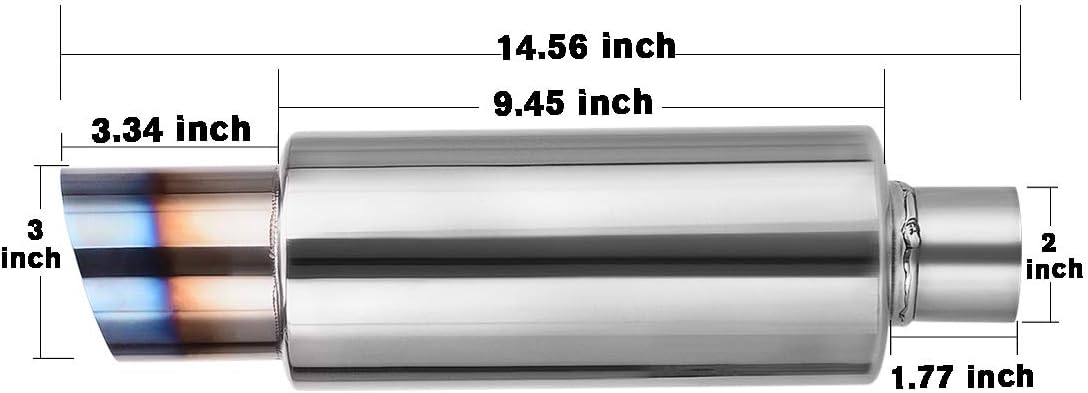 2" Inlet 3" Outlet Polished Stainless Steel Muffler, 14.6" Overall Length Pack of 2 M220374