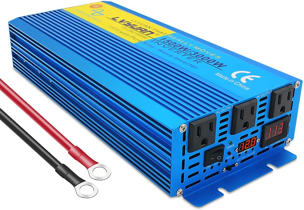 2500 Watt Pure Sine Wave Power Inverter 12V DC to 120V AC Converter with 4 AC Outlets and 3.1A USB Port LED Display Pack of 2 R2418