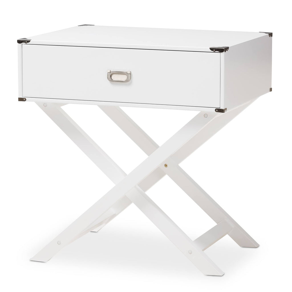 White 1-Drawer Wooden Bedside Table J2772