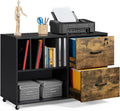 Black/Rustic Brown 2 Drawer Lateral File Cabinet with Wheels and 4 Open Shelves D480