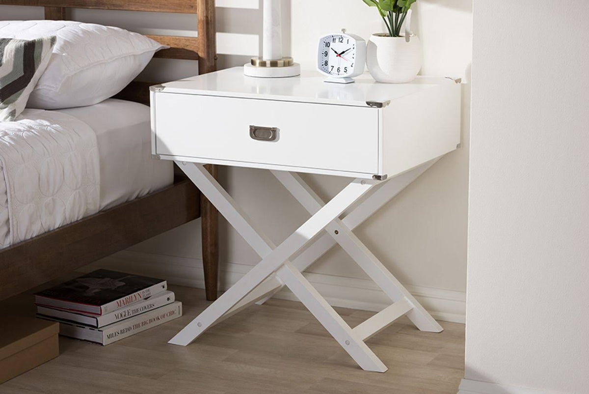 White 1-Drawer Wooden Bedside Table J2772