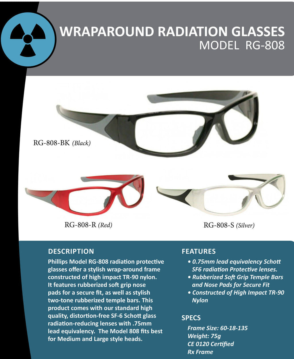 Black Wrap Frame Radiation Safety Glasses W4686