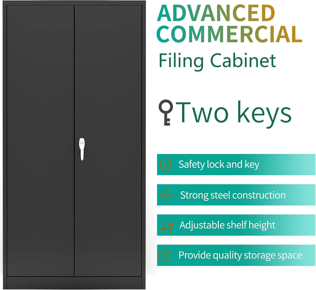 Black Steel Storage Cabinet with 2 Doors and 4 Adjustable Shelves M2173