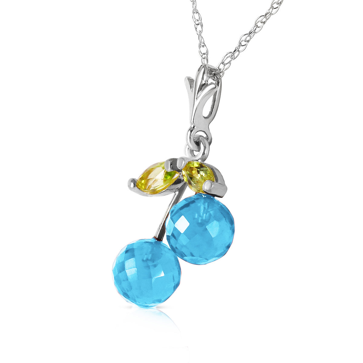 1.45 Carat 14k 20" Solid White Gold Blue Topaz Peridot Pendant Necklace D699