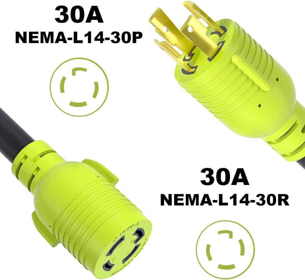 4 Prong 30 Amp Generator Extension Cord, NEMA L14-30P/L14-30R, 10 Gauge SJTW, 50FT E803
