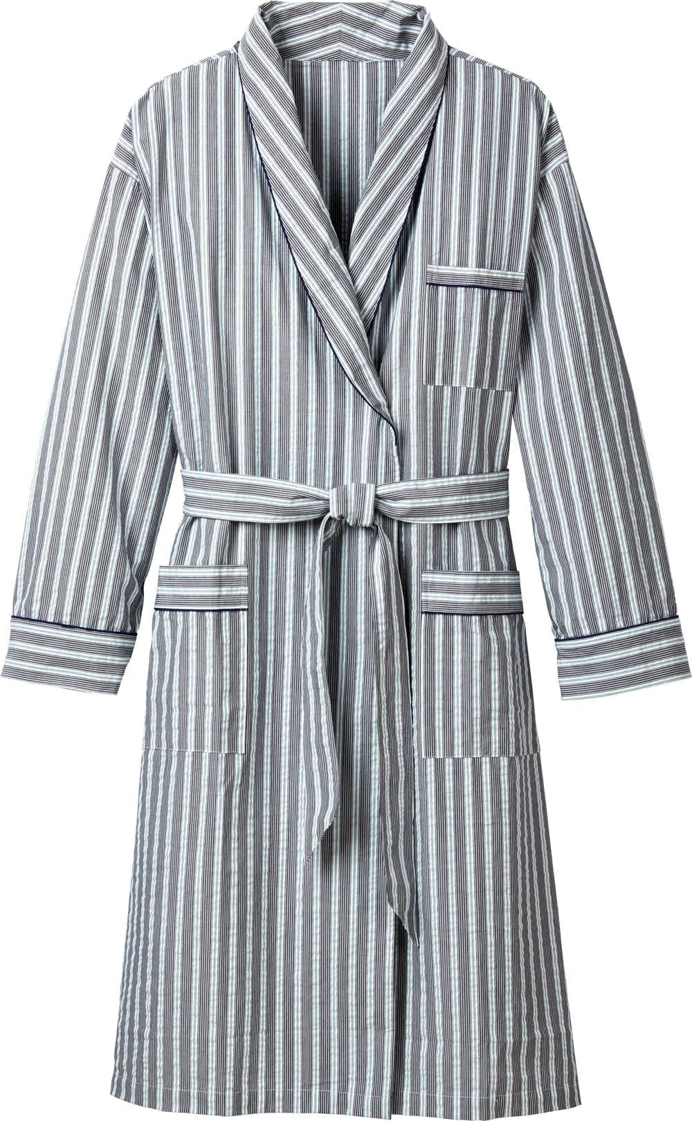 Men's Striped Cotton Seersucker Robe T542180