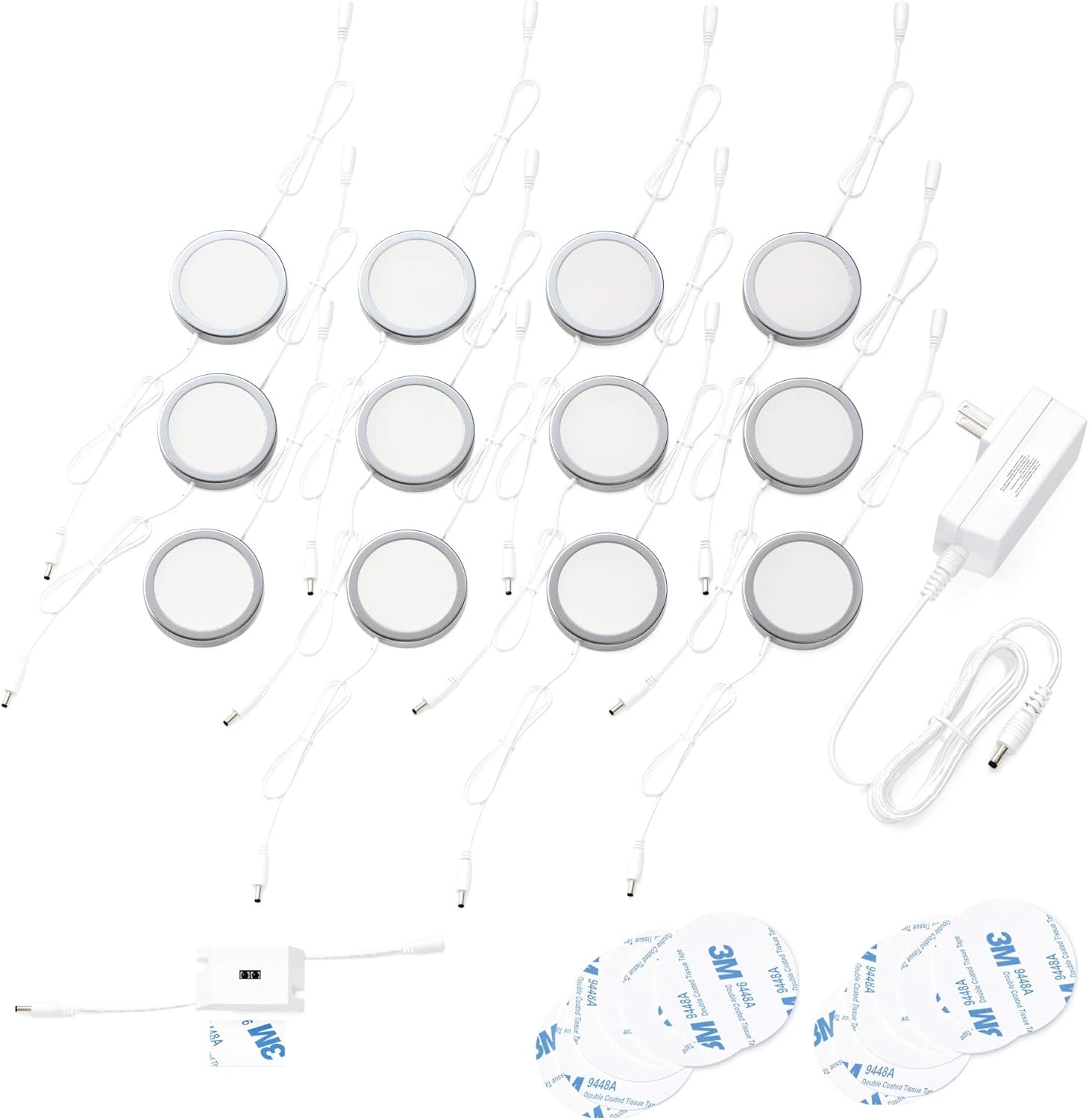 Pack of 12 Warm White Circular LED Cabinet Lights F82858
