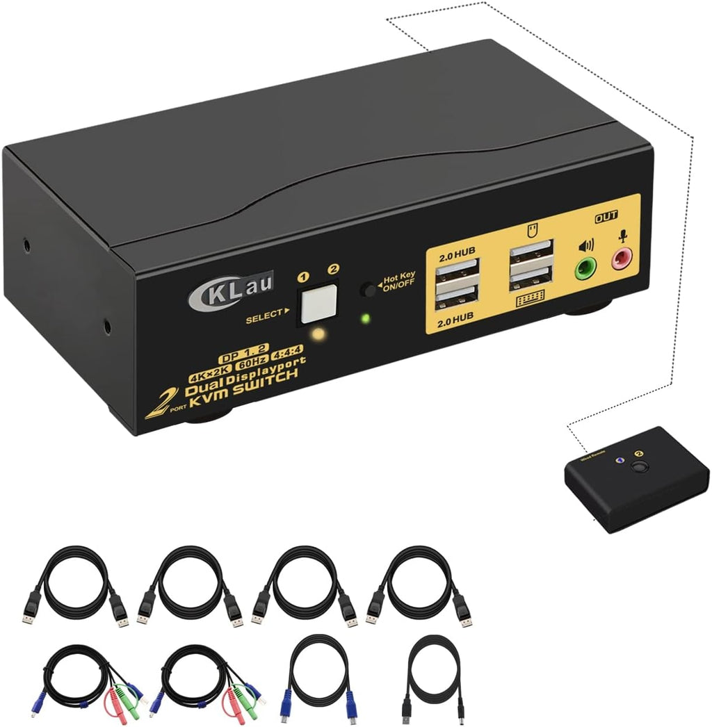 2 Port Dual Monitor Displayport KVM Switch with Audio, USB 2.0 Hub and Cables K820