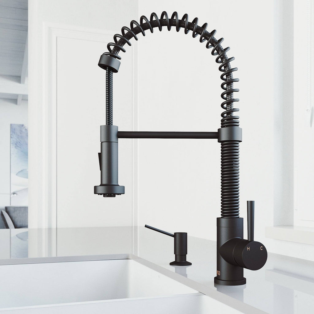 Matte Black Pull-Down Kitchen Faucet with Soap Dispenser T918115
