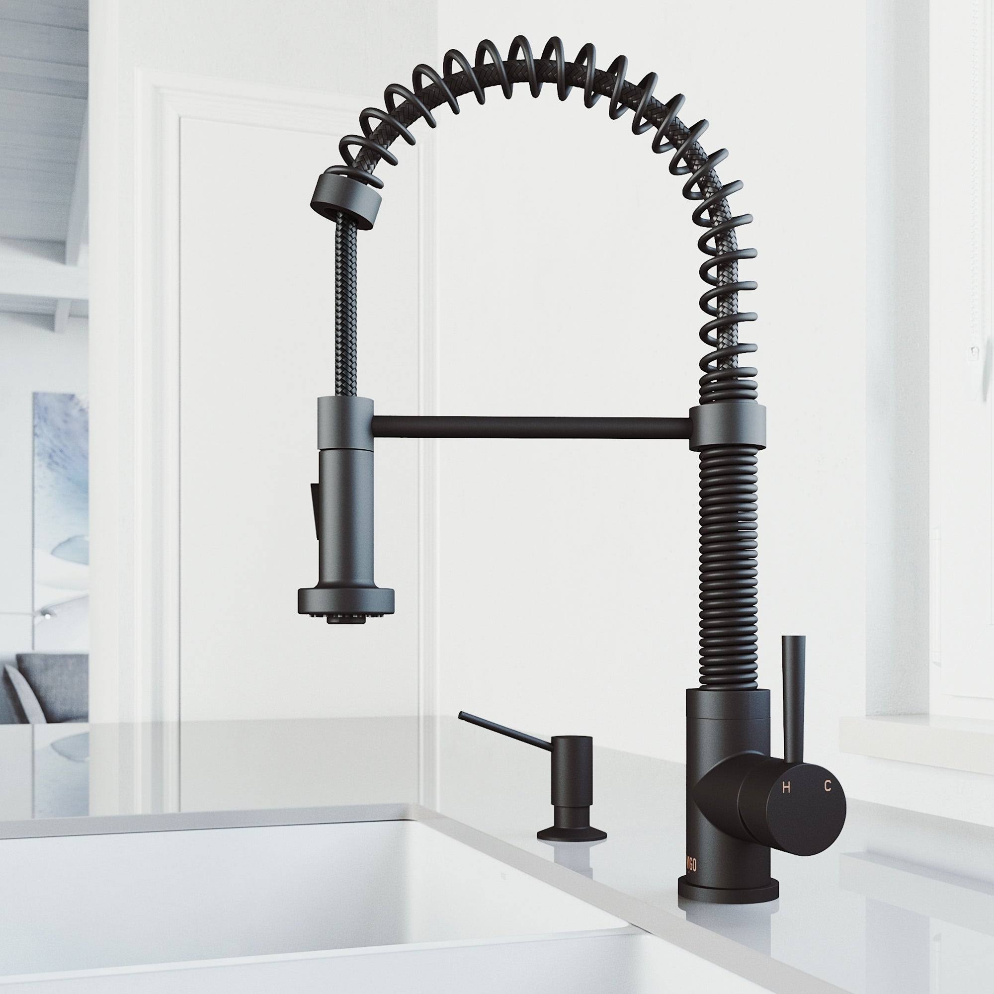 Matte Black Pull-Down Kitchen Faucet with Soap Dispenser T918115