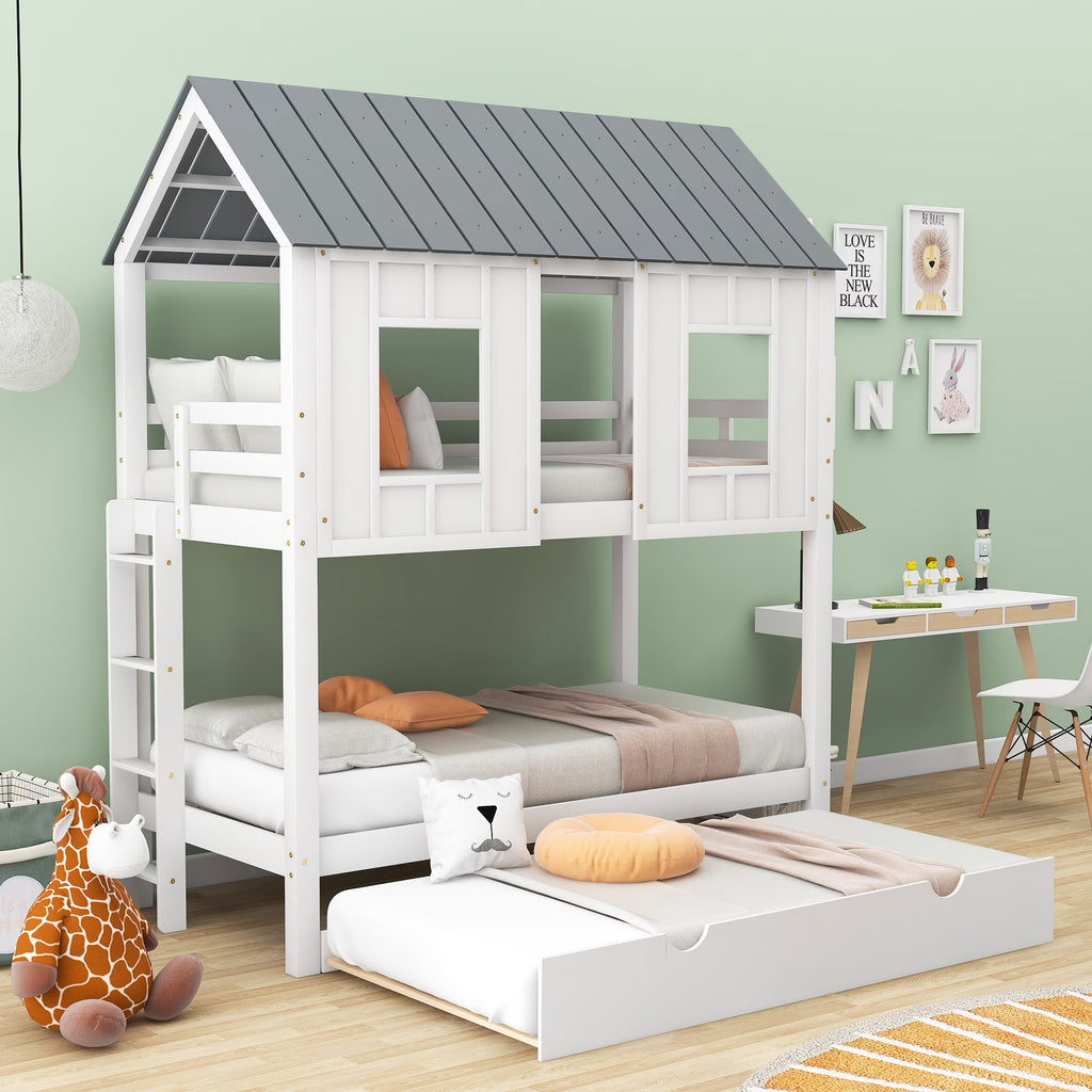 Twin Size House Bunk Bed with Trundle P997