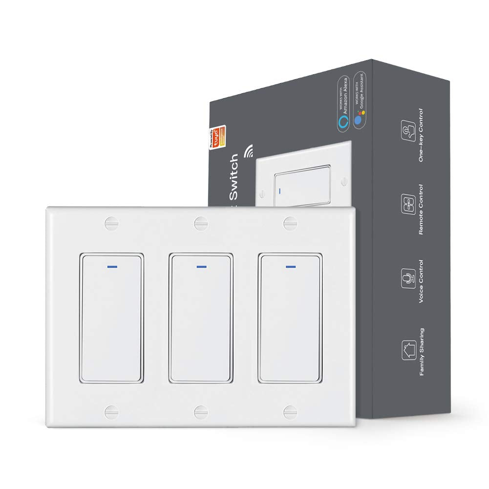 3 Gang White WiFi Smart Light Switch Pack of 2 N154