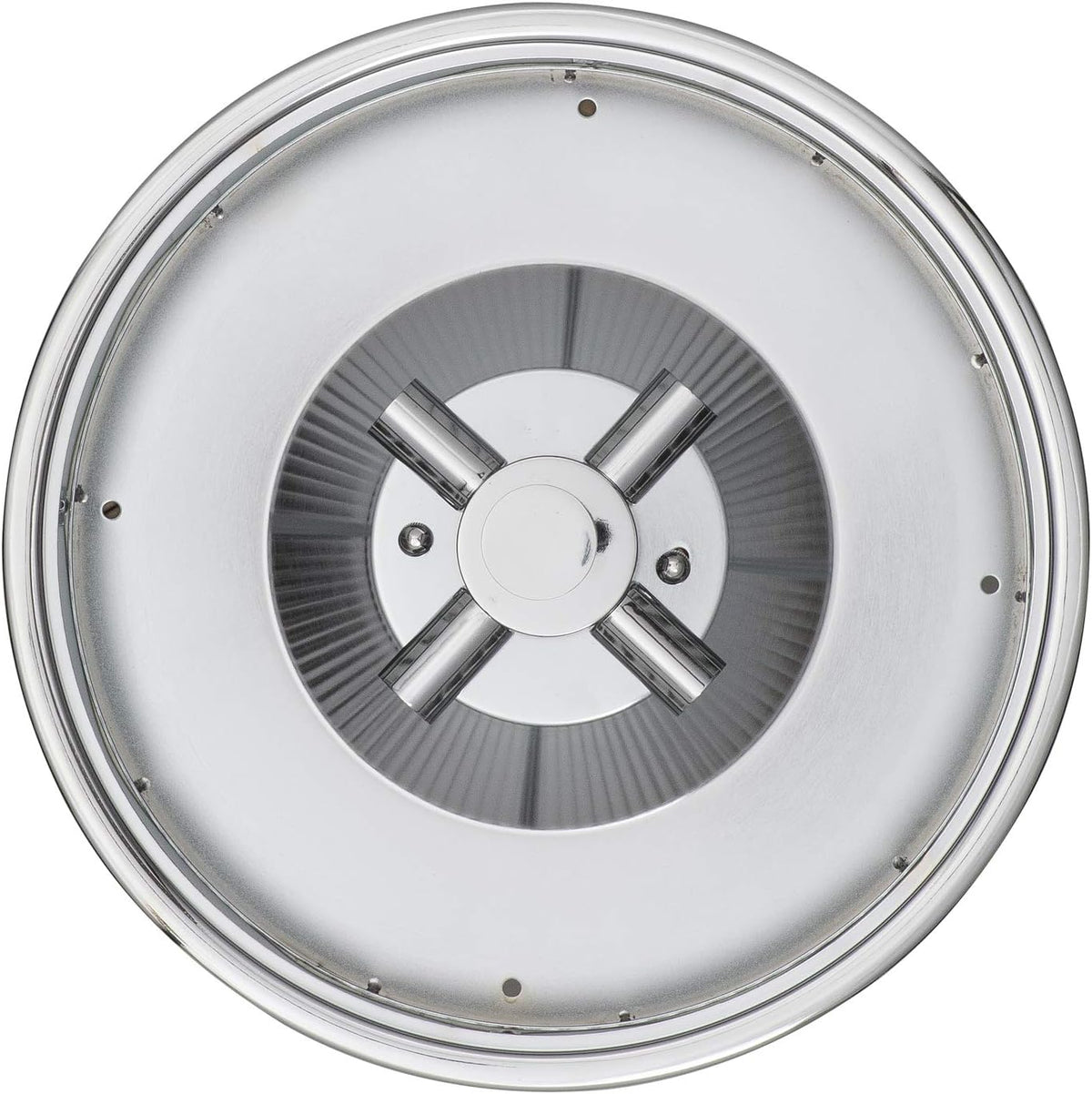 Chrome Flush Mount Ceiling Light, 18 Inch Diameter, LED Bulbs Included, 3000K, 2100 Lumens, Ribbed Glass Shade, Dimmable T56109