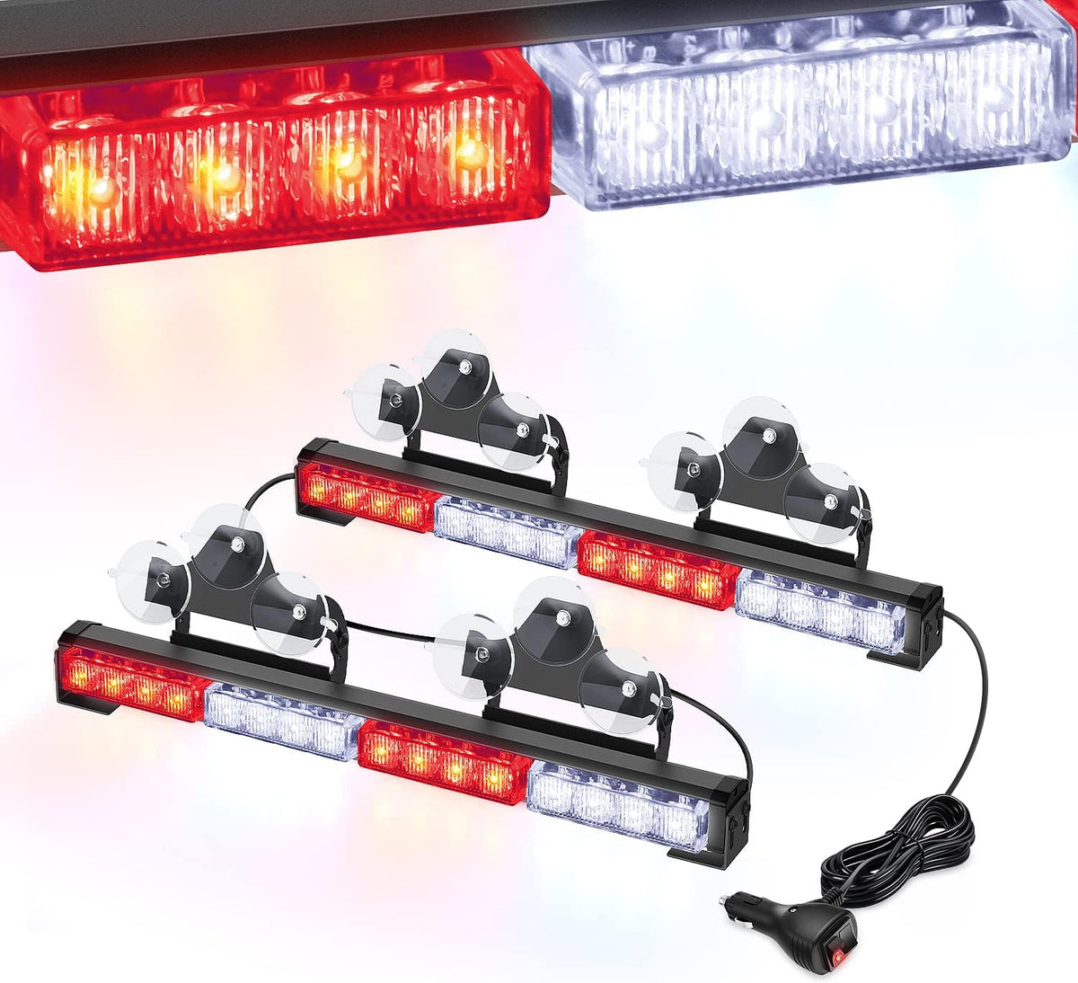 2 In 1 17Inch 32LED Emergency Strobe Light Bar with Cigar Lighter, Pack of 2 C525
